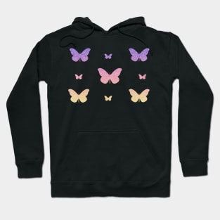 Pink Purple Yellow Ombre Faux Glitter Butterflies Hoodie